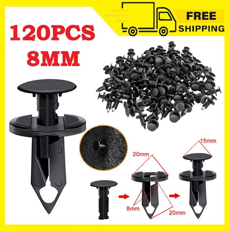 120PCS 8mm Bumper Clips Retainer Auto Car Plastic Rivets Fastener Fender Push US