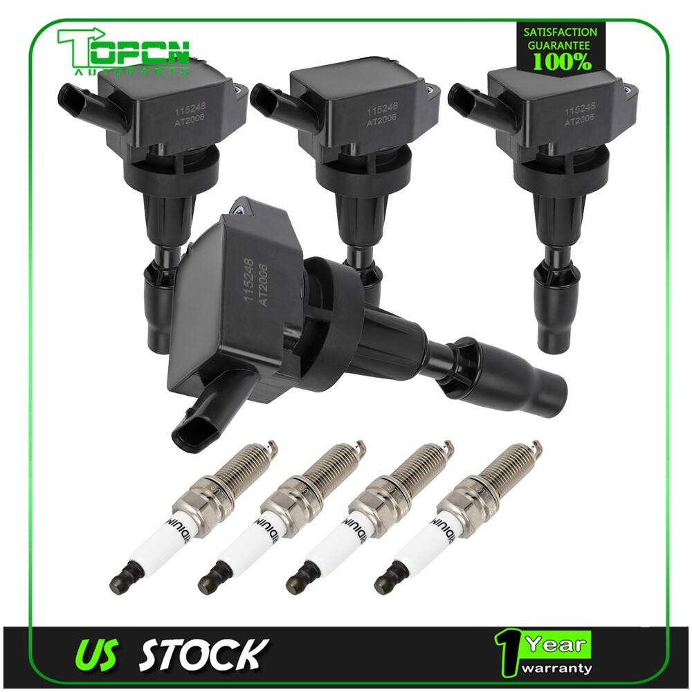 4 Pack For 2015-2019 Hyundai Sonata 1.6L L4 Ignition Coil and Spark Plug