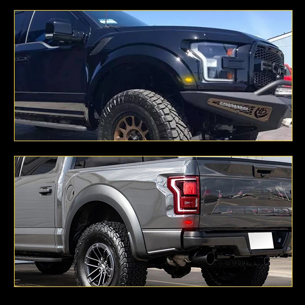 4PCS Front Amber+Rear Red LED Side Marker Lights Fits 17-21 Ford F150 SVT Raptor