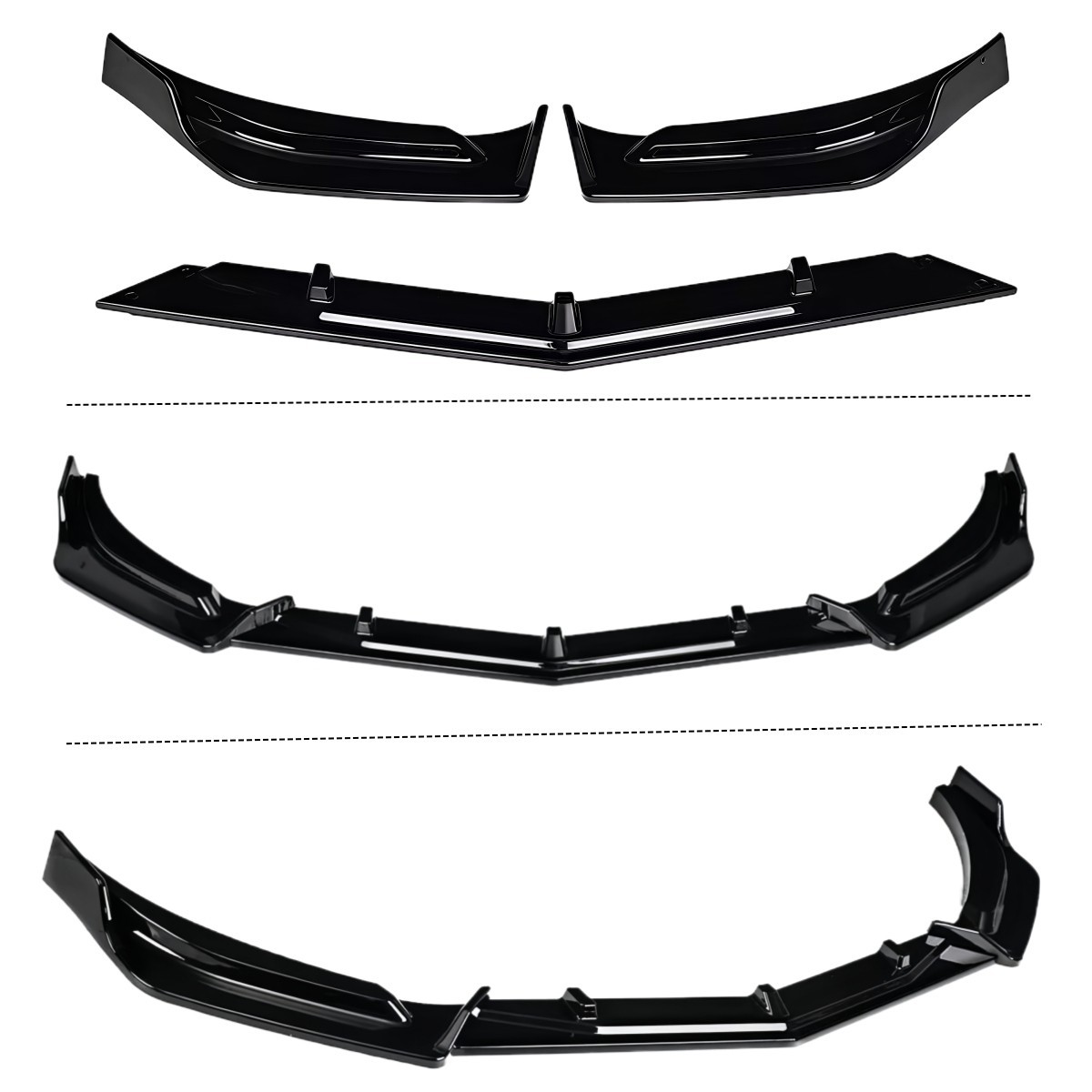 Glossy Black Front Lip Splitter Kit Fit For 2016-2020 Chevrolet Malibu (V Style)