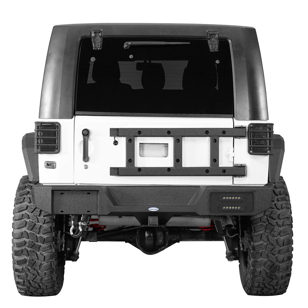 Hooke Road Fit 07-18 Jeep Wrangler JK Rear Bumper w/ Tire Carrier Light Tow Hook