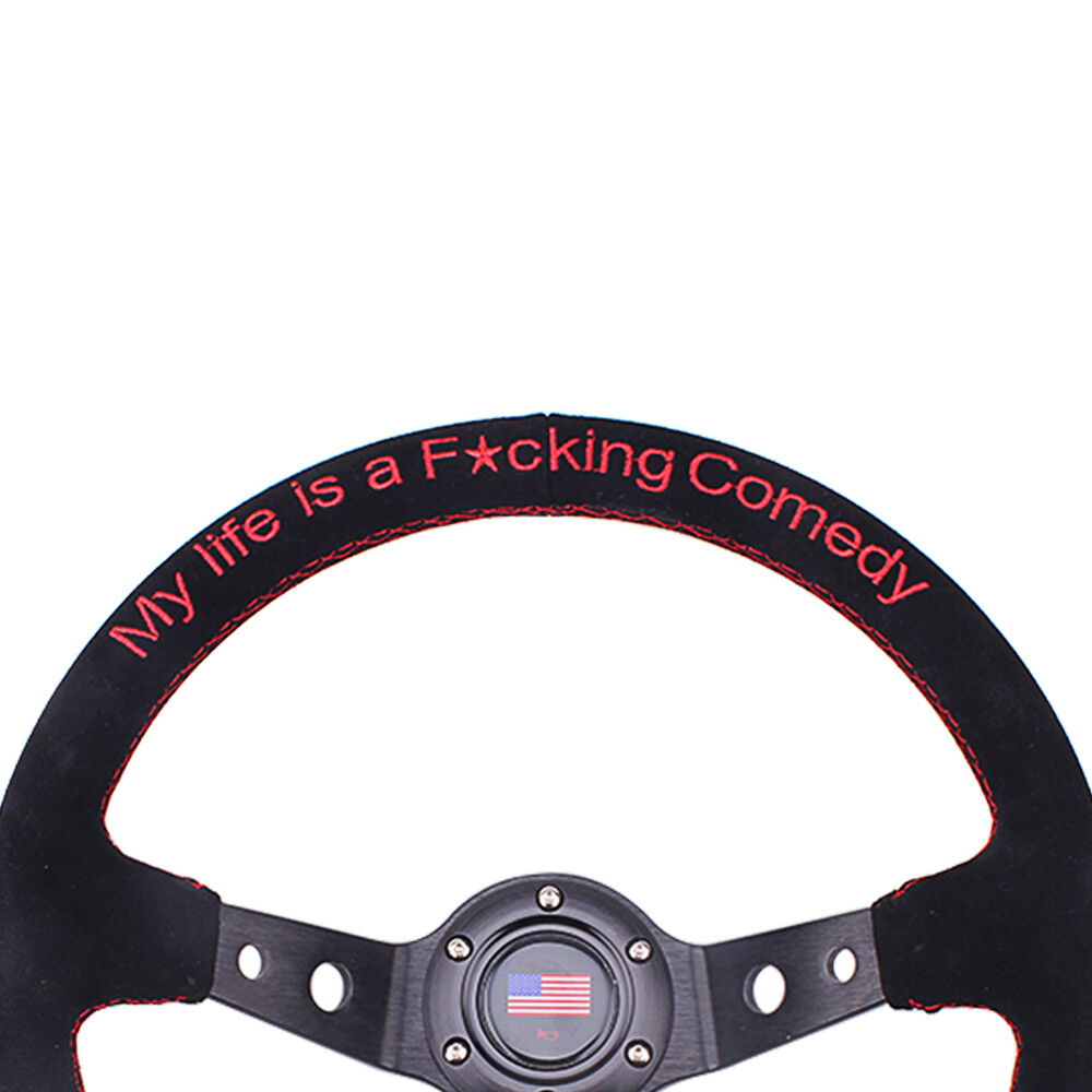 14inch 350mm Suede Leather Grip Steering Wheel Hand 9.5cm Dish for Racing
