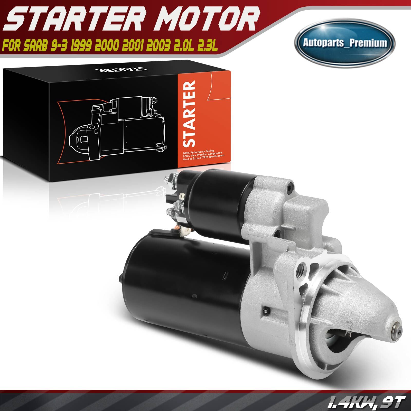 1x Starter Motor for Saab 9-3 00-01 2003 9-5 1999-2001 2.0L 2.3L 1.4KW 12V CW 9T