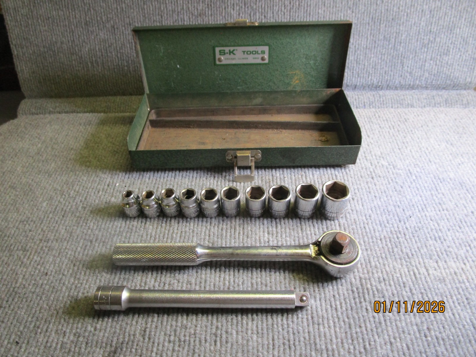 Vintage SK Tools Metric 12pc 3/8″ Dr Socket Set w Box
