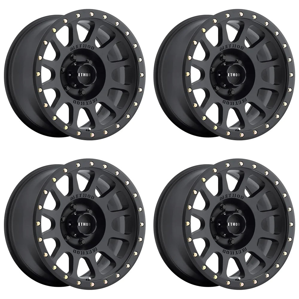 (set of 4) Method MR305 NV Matte Black | 16×8″ +0mm | 6×5.5in Wheels
