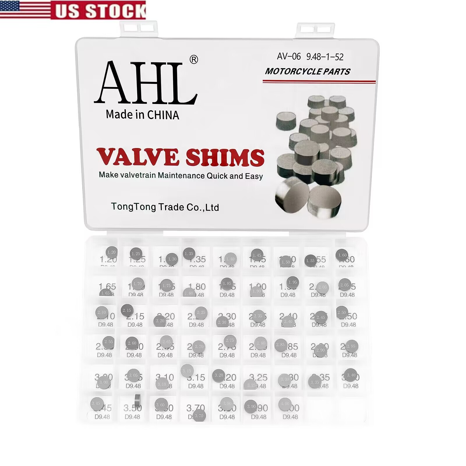 9.48mm Valve Shims Kit 52pcs 1.20mm to 4.0mm for Honda CRF450R CRF450X 2002-2016