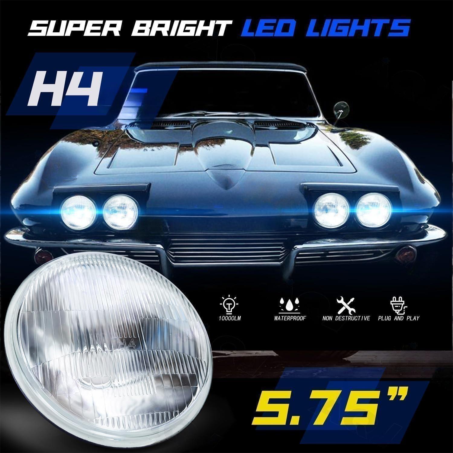 5.75″ Round Glass Headlight Lamp Housing Hi/Low Beam Fit H4 LED HID Halogen Bulb