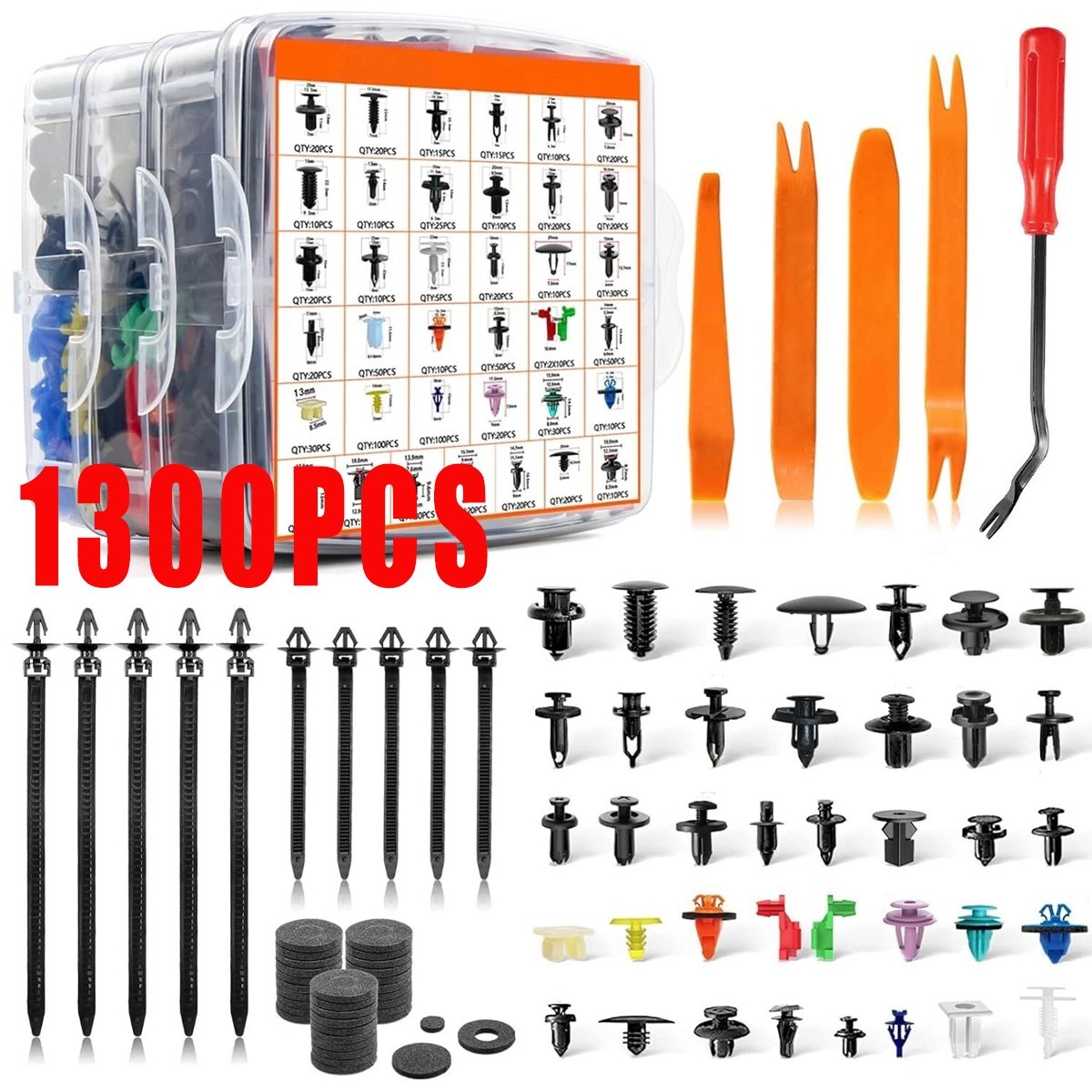 1300PCS Car Retainer Clips Auto Fasteners Push Trim Clips Pin Rivet Bumper Kit
