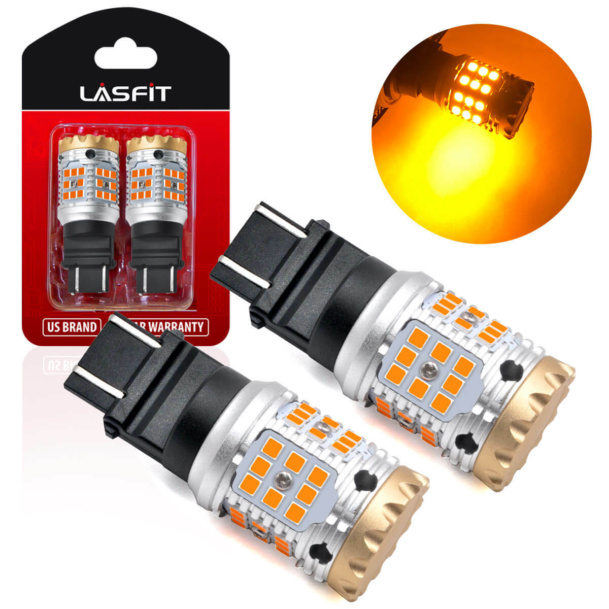 Lasfit LED Front Turn Signal Light Bulbs 3157 3457 4157 No Flicker Amber 3000K