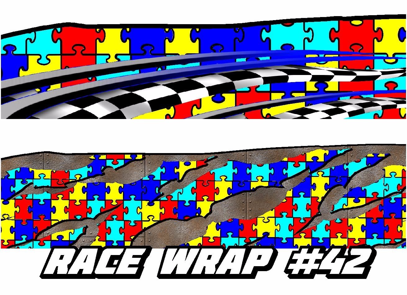 RACE CAR GRAPHICS #42, Autism Awareness Wrap Vinyl Decal IMCA Late Model Dirt