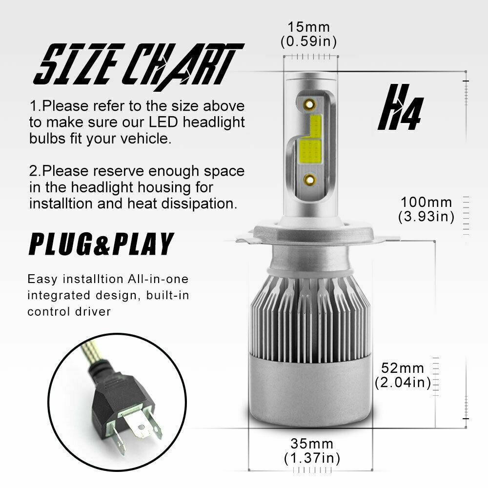 4PCS 4×6″GLASS LED Headlight DOT Hi/Lo Beam Fit Chevy C10 Pickup truck 1980-1986