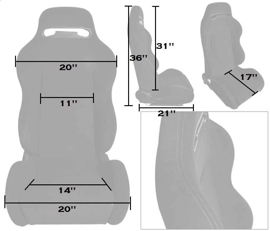 2 X TANAKA BLACK PVC LEATHER & BLACK SUEDE RACING SEATS RECLINABLE FITS CAMARO