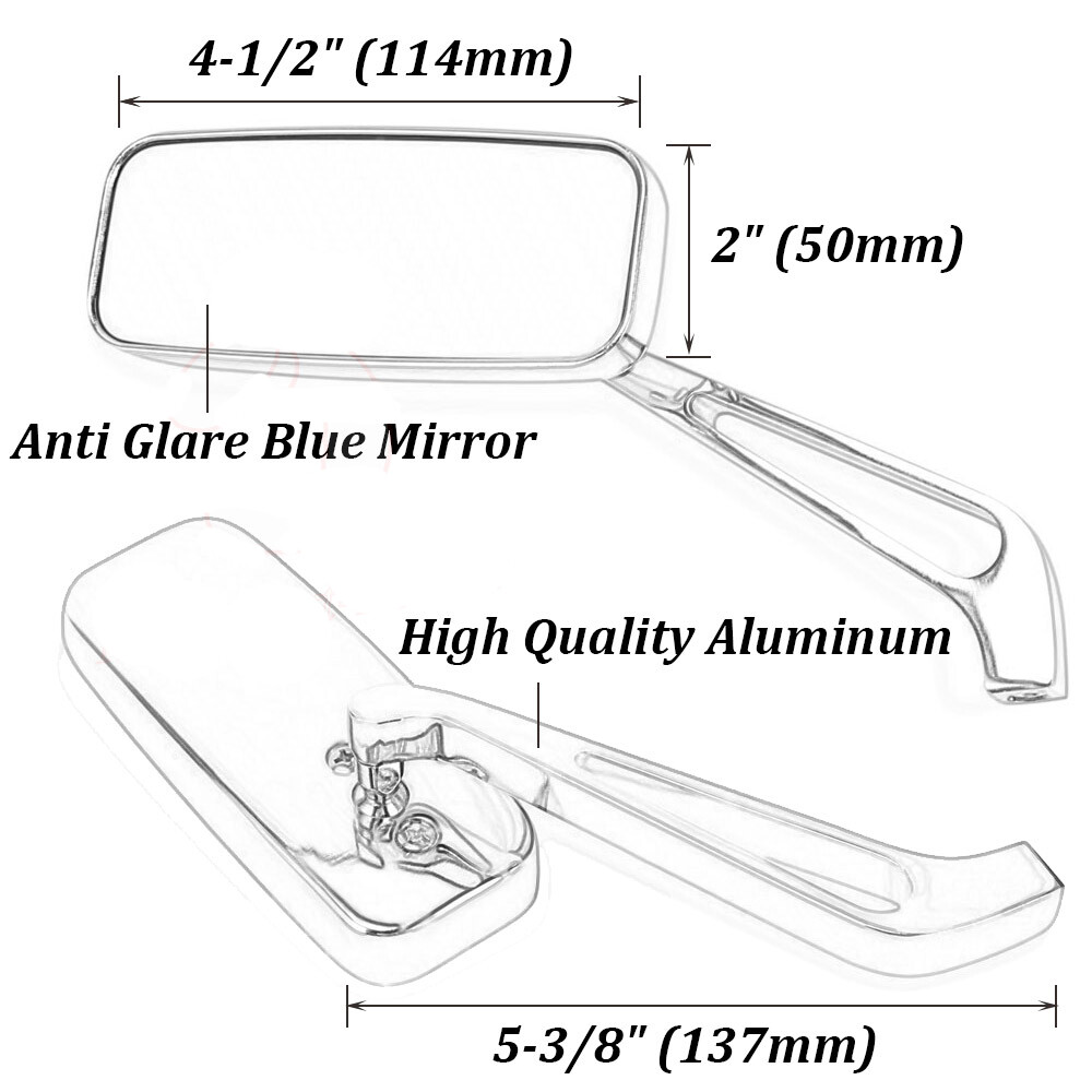 Chrome Motorcycle Rectangle Rearview Side Mirrors 8mm 10mm For Harley Yamaha New