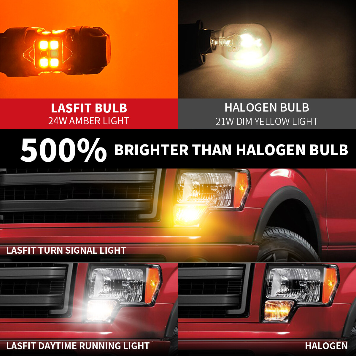 2xLASFIT 3157 4157 Switchback LED Turn Signal Light Bulb Anti Hyper Flash Canbus