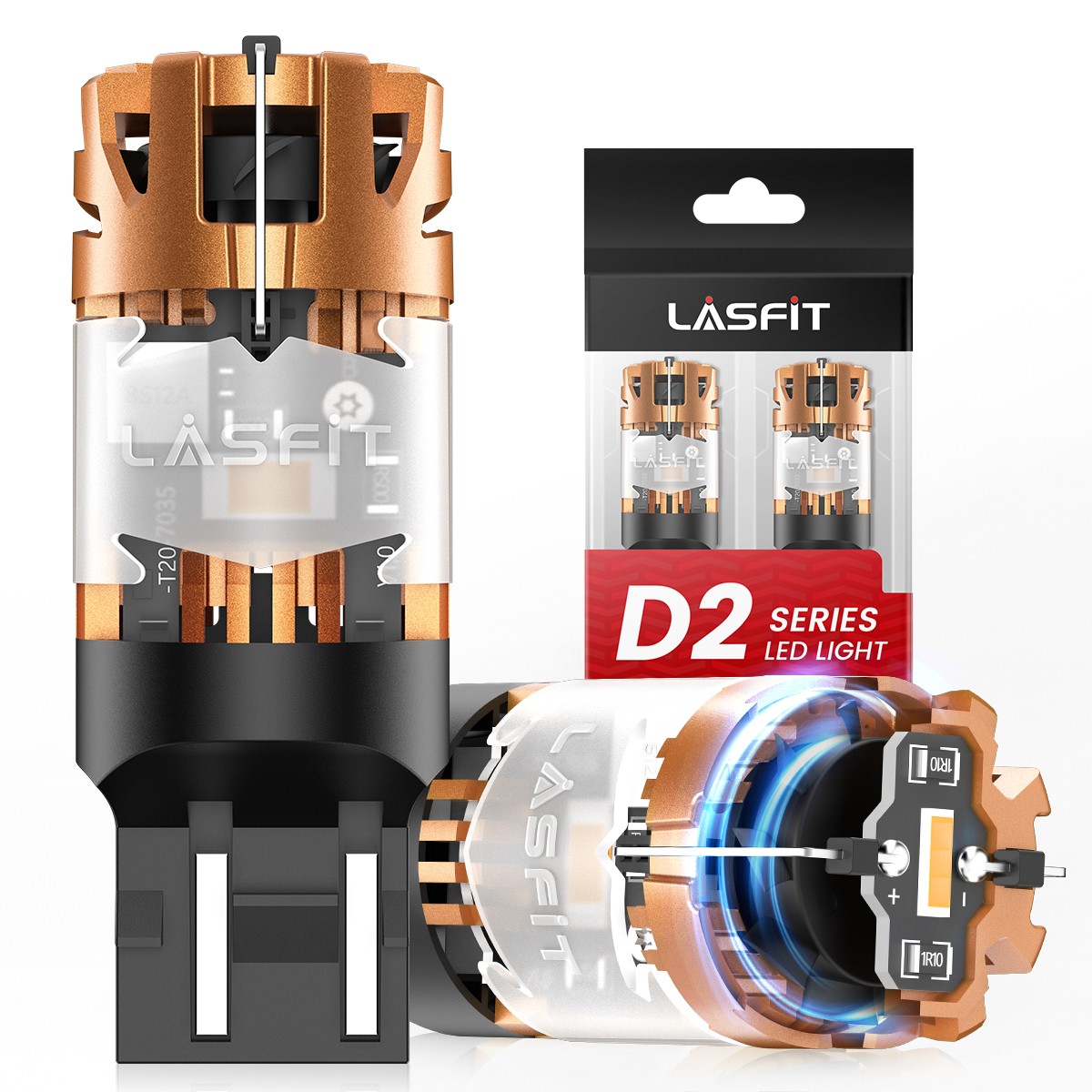 2Pcs LASFIT 7443 7440 Amber LED Turn Signal Light Bulbs No Hyper Flash 4800LM