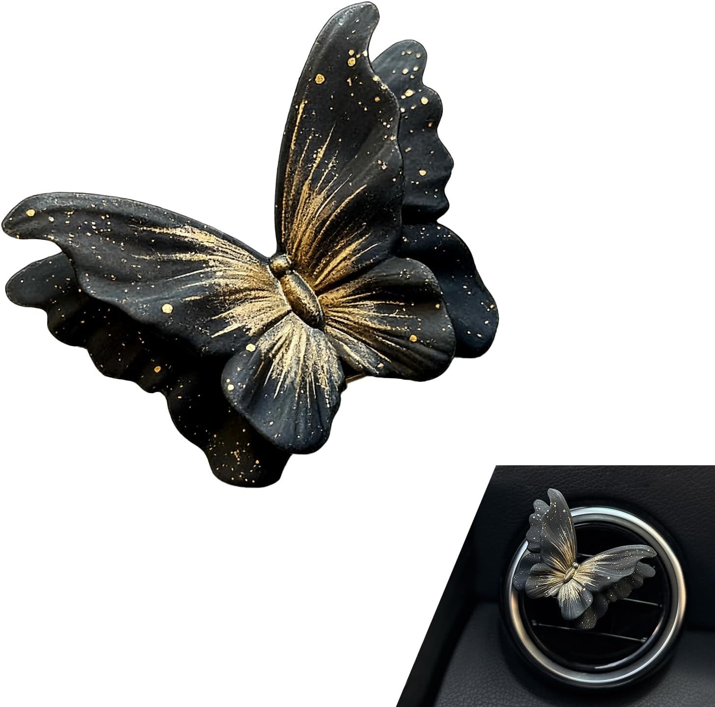 Universal Butterfly Air Vent Clip, Dashboard Outlet Decoration Cars (Black Gold)