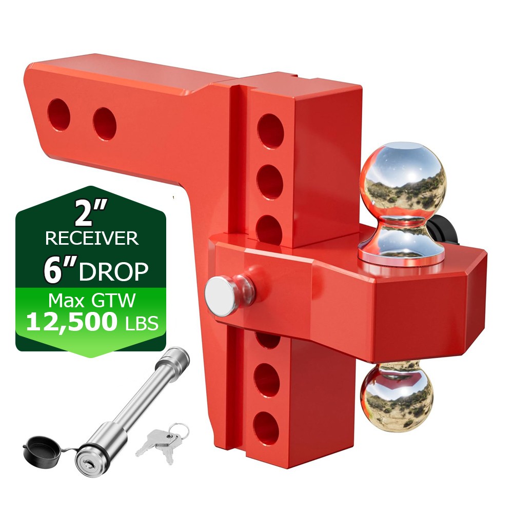 Adjustable Trailer Hitch fit 2″ Receiver 6″ Drop 12500lb Truck Tow Hitch Red