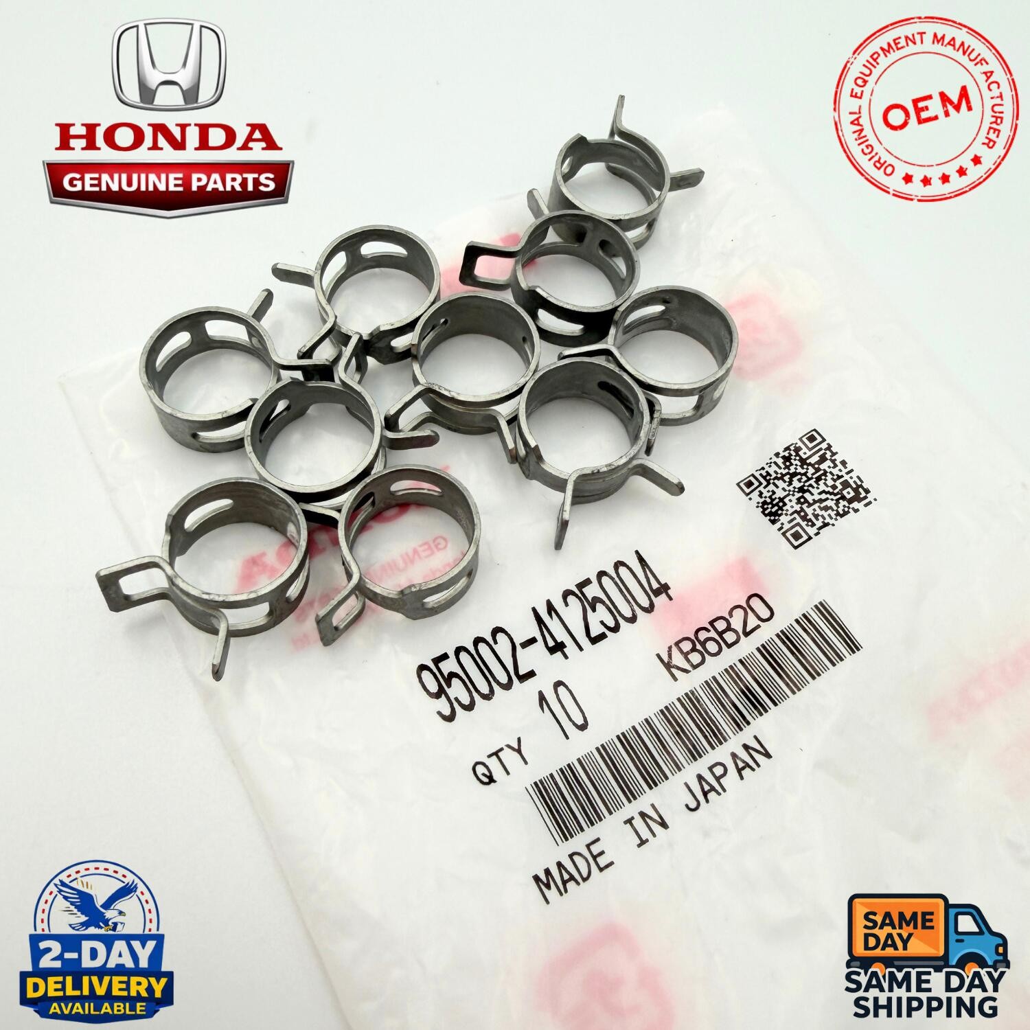 10-Pack Genuine Honda Engine Coolant Pipe Clamp (D=12.5mm) 95002-41250-04