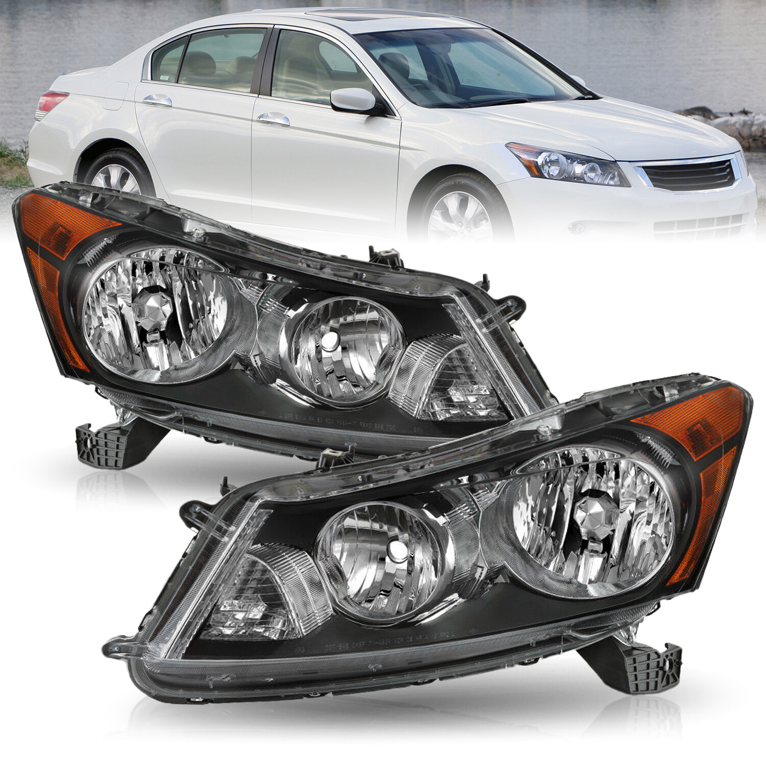 For 2008-2012 Honda Accord 4-Door Sedan Headlights Replacement 08-12 Lamps Pair