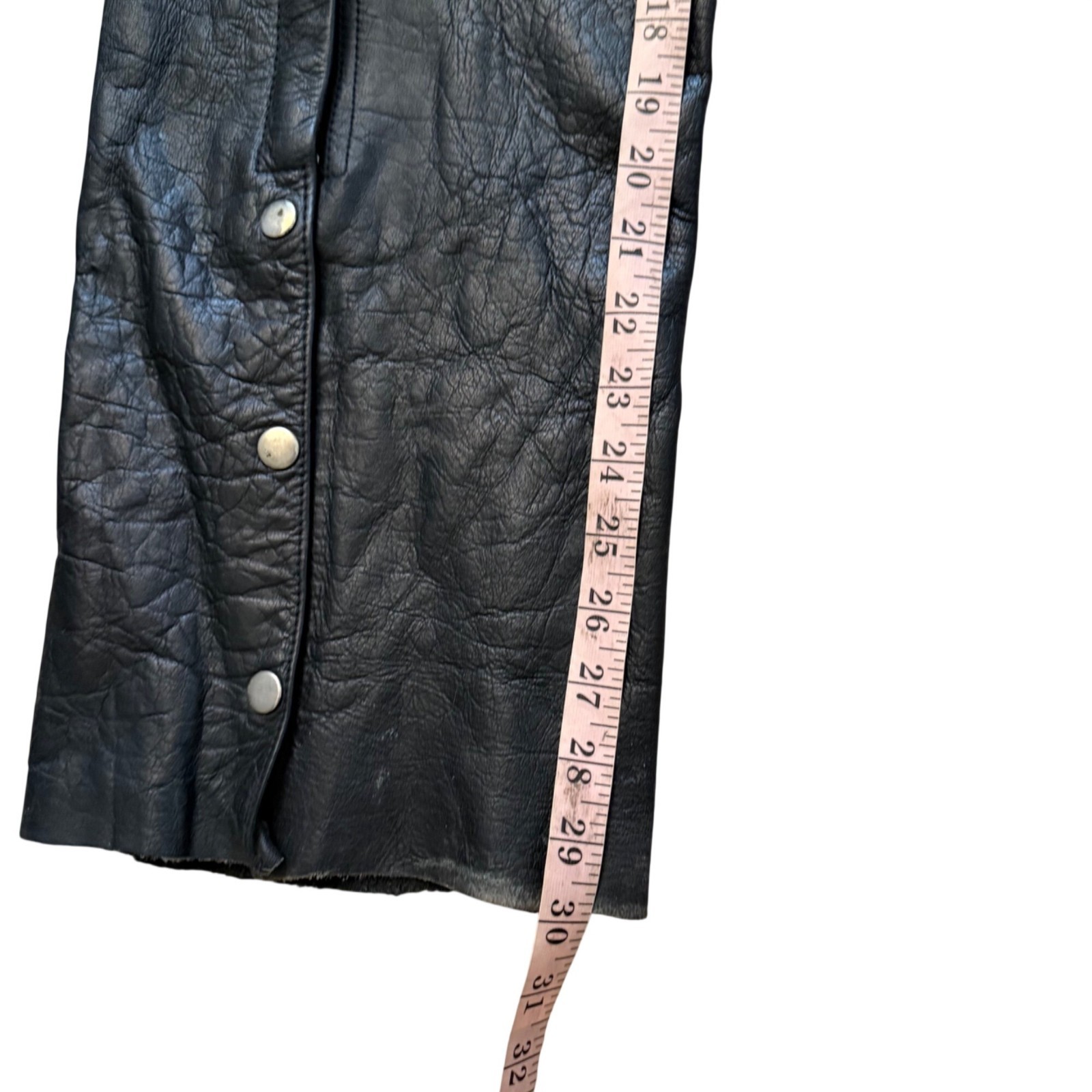 Black Leather Motorcycle Chaps With Adjustable Waist & Snap Closure