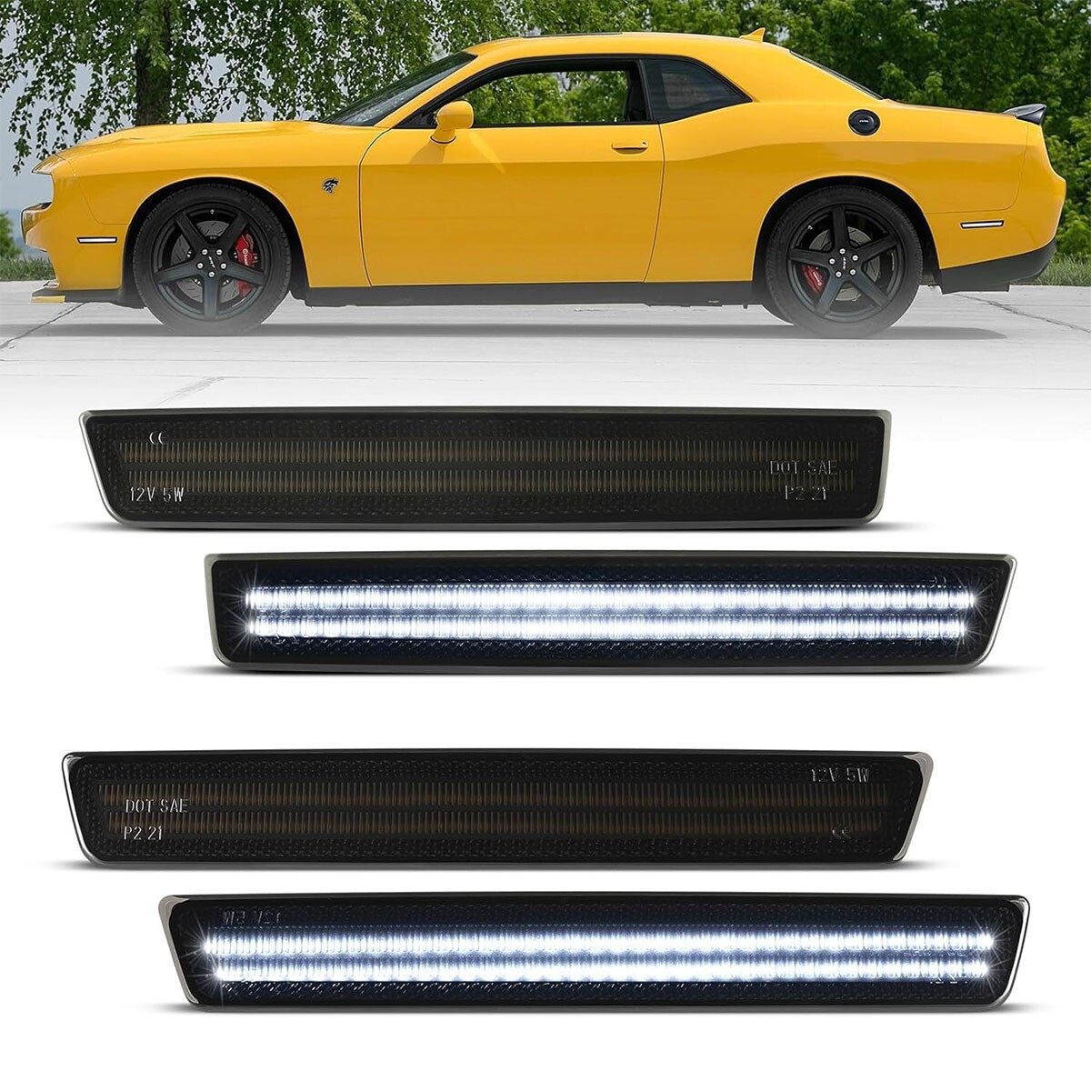 For 2015-2023 Dodge Challenger Front Rear Fender LED Side Marker Light Set 4PC