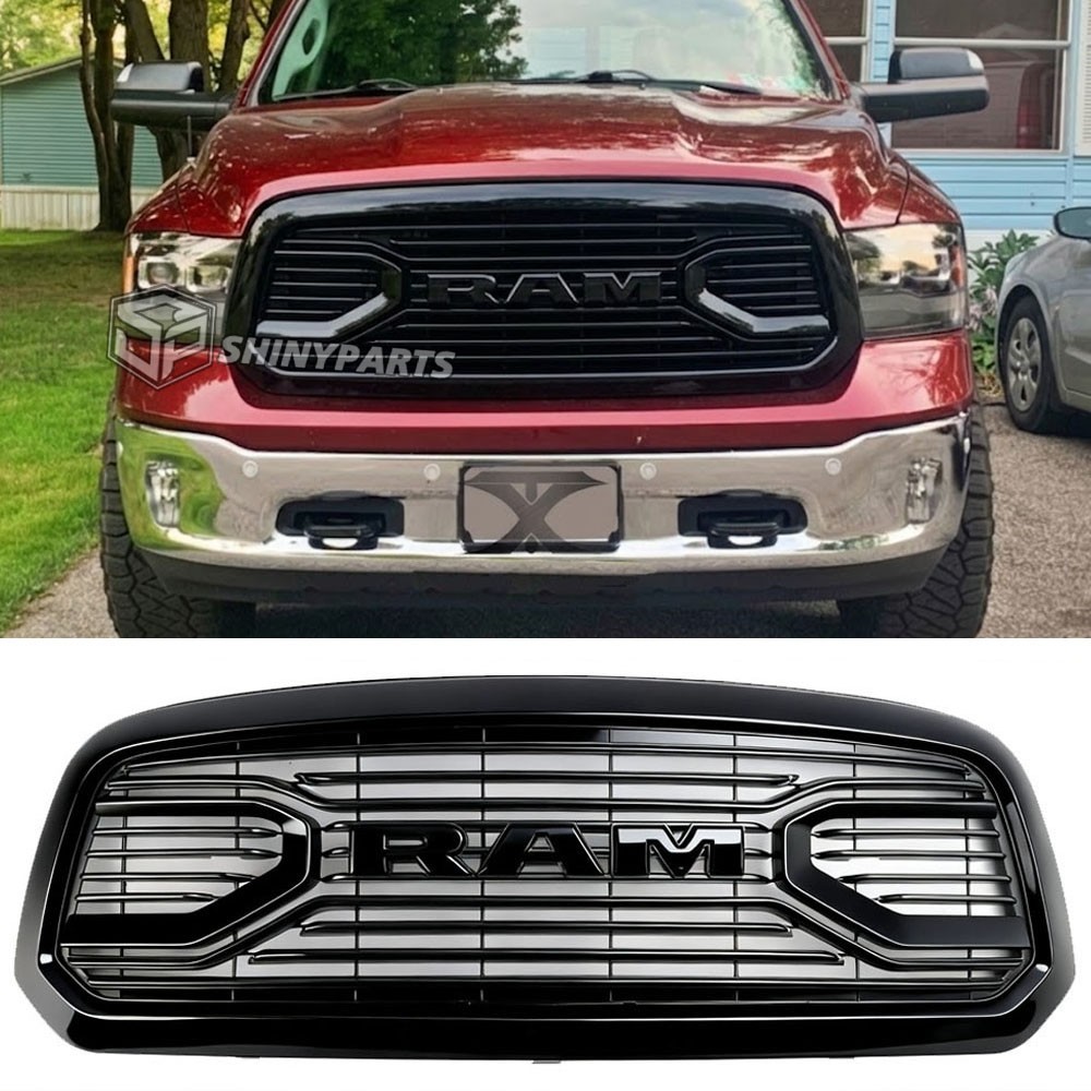 Grille For Dodge Ram 1500 2013-2018 Front Grill Bumper Mesh w/Letter Gloss Black