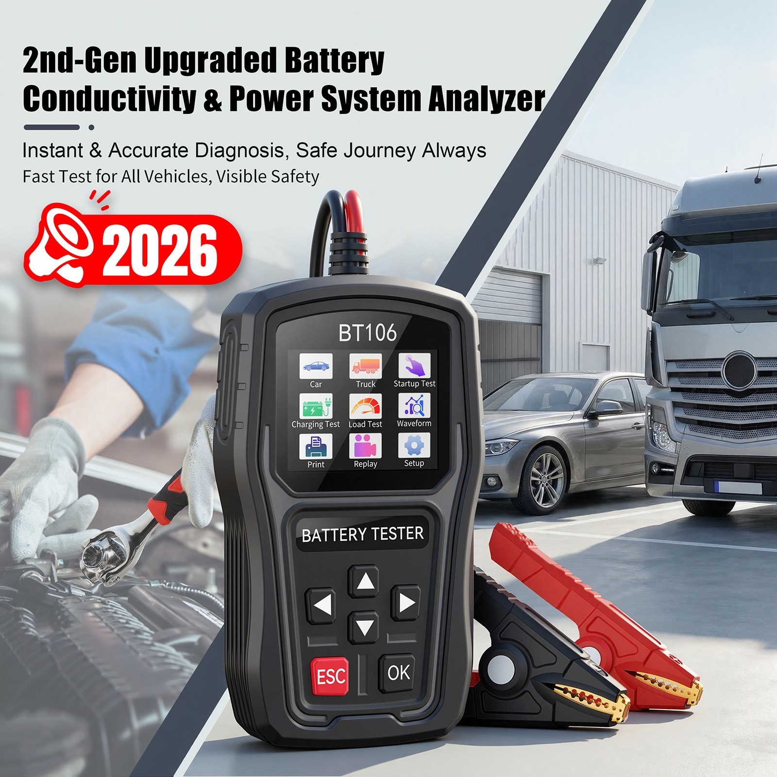 TopDiag 12V24V Car Battery Tester Truck Startup Charging Load Tester AGM GEL EFB
