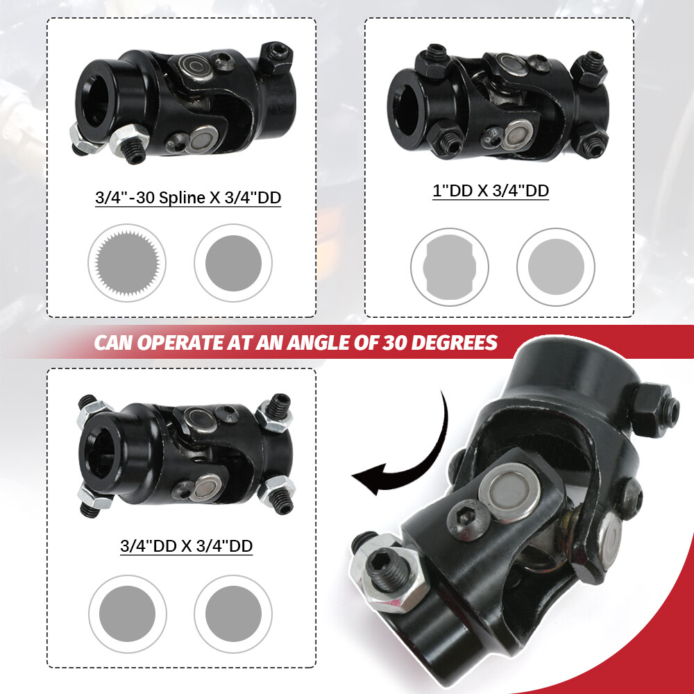 3 x Black U Joint 36″ Solid Steering Shaft Kit 1″DD + 3/4″-30 X 3/4″DD GM Box