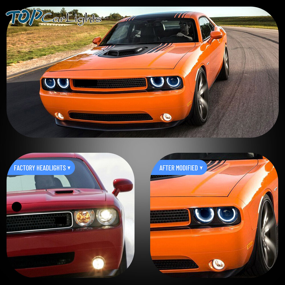VLAND 1Pair LED Headlights Projector For 2008-2014 Dodge Challenger Front Lamps
