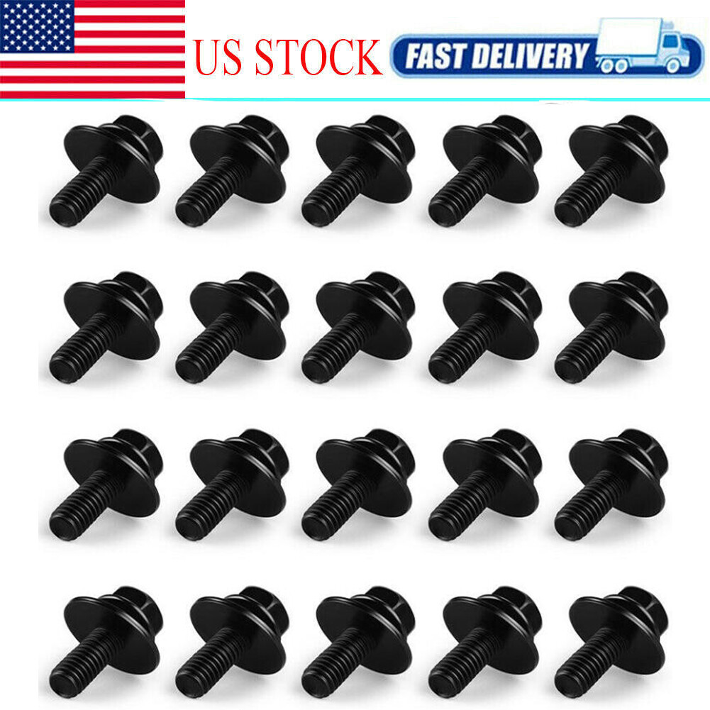 Body 20 Bolts Screw Fastener Fender M6-1.0x 16mm Long- 10mm Hex- 17mm Washer 20X
