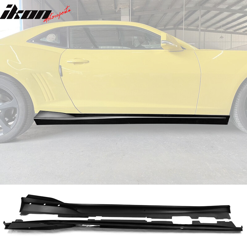 For 16-24 Chevy Camaro Ikon V2 Style Side Skirts Rocker Panel Gloss Black 4PC PP