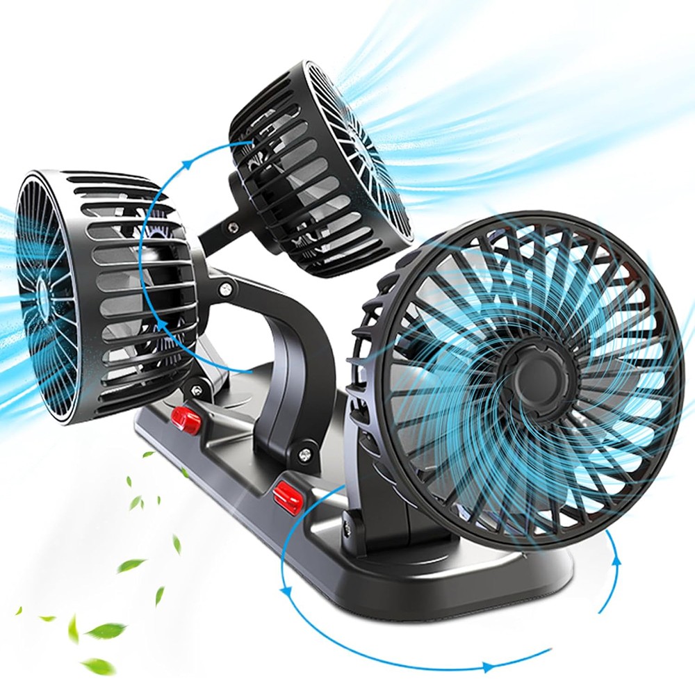 Car Fan Three Head Vehicle Cooling Fan with Two Speeds 360° Rotation for RV SUV