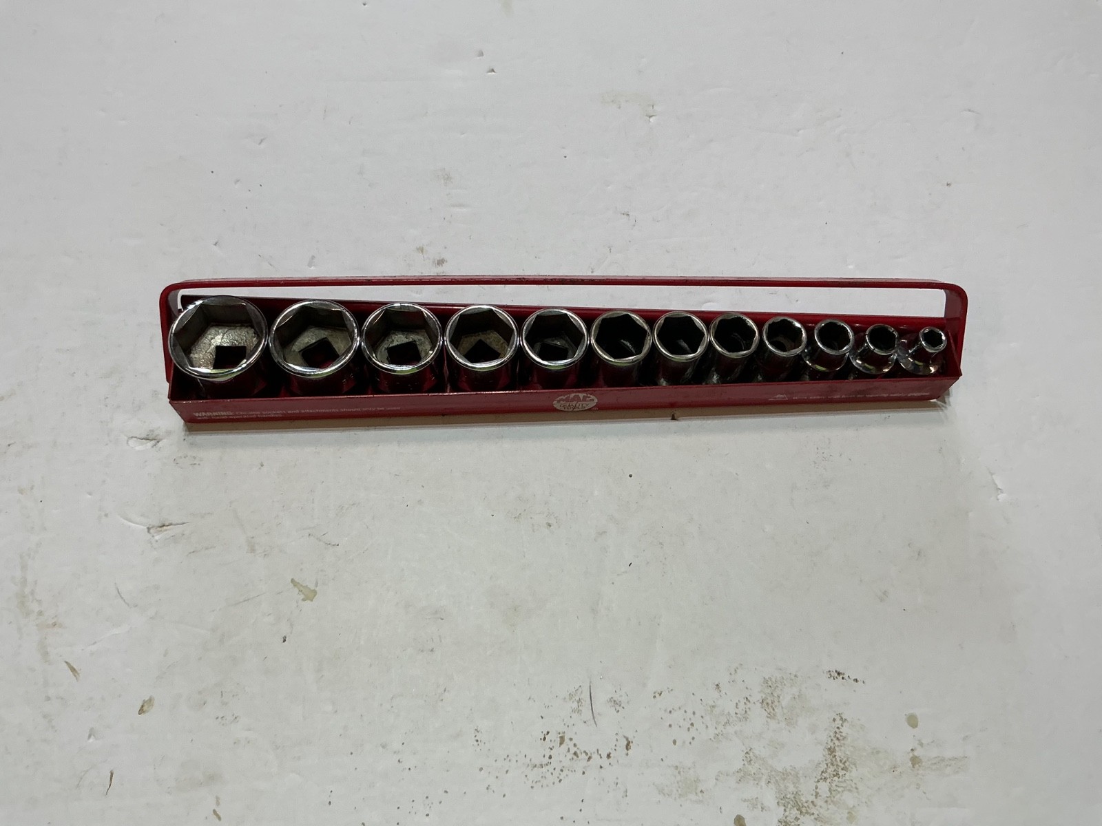 Vtg MAC 12 pc 3/8″ drive X shallow socket set 6 pt 1/4″ to 1″ USA made
