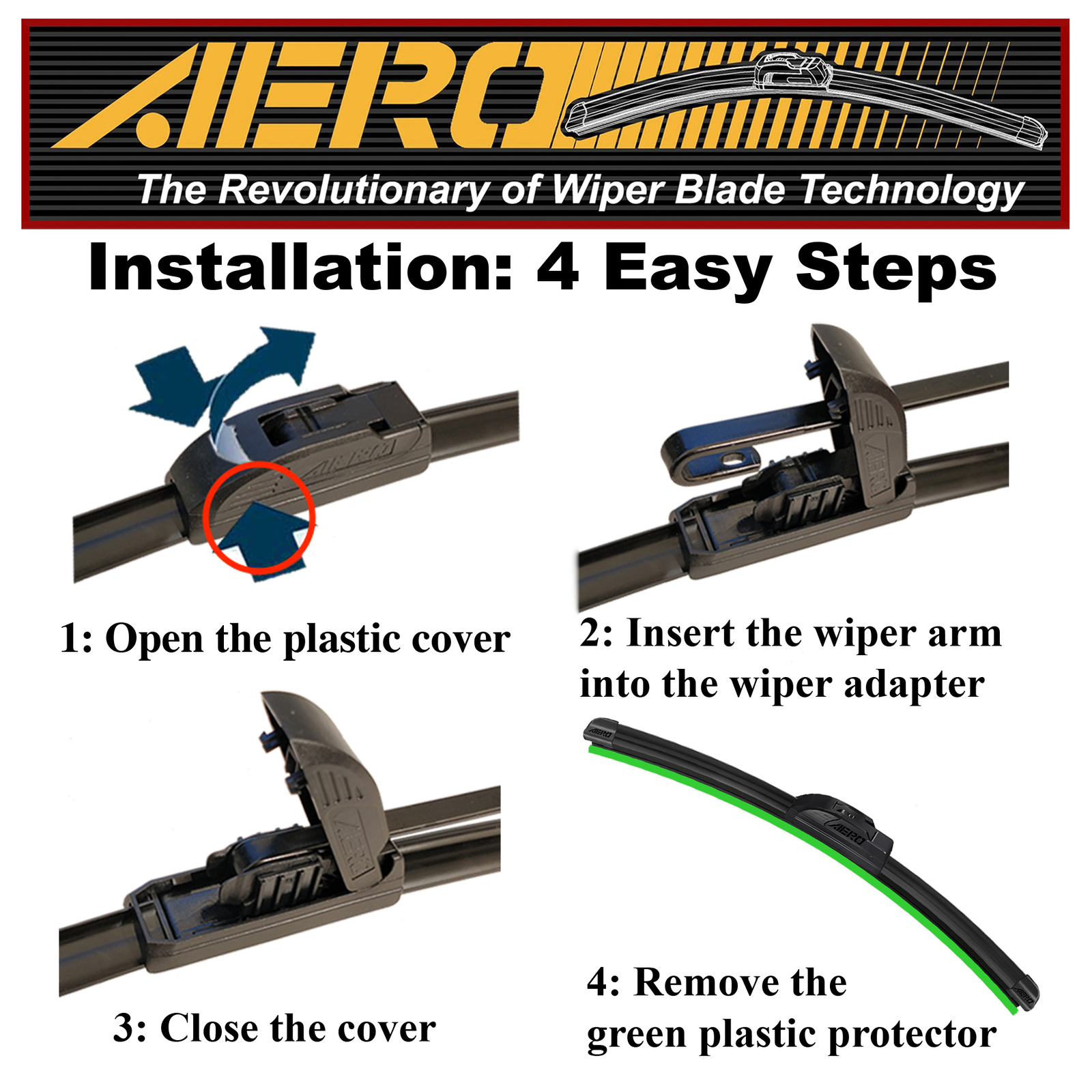 AERO 22″+20″ OEM Quality Beam Windshield Wiper Blades + Extra Refills (Set of 2)