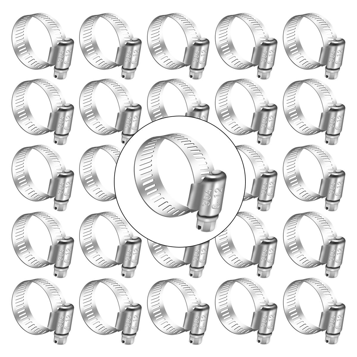 25 PCS Hose Clamps 1/4″–1/2″ 612mm304 Stainless Steel Worm Gear Fuel Line Hos…