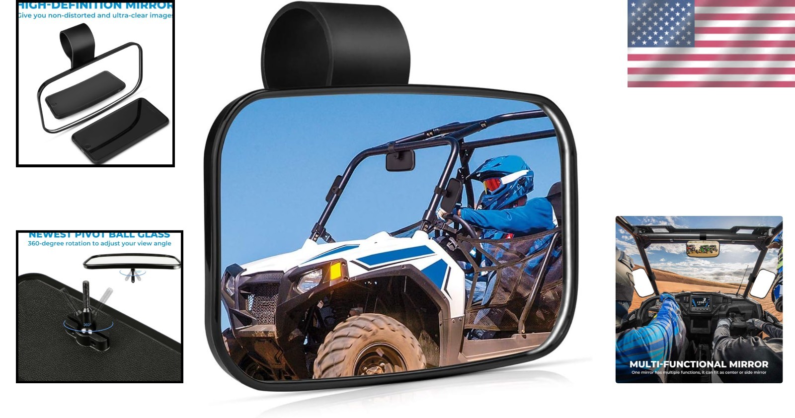 360-Degree Adjustable Convex UTV Center Mirror | Compatible with Major Models