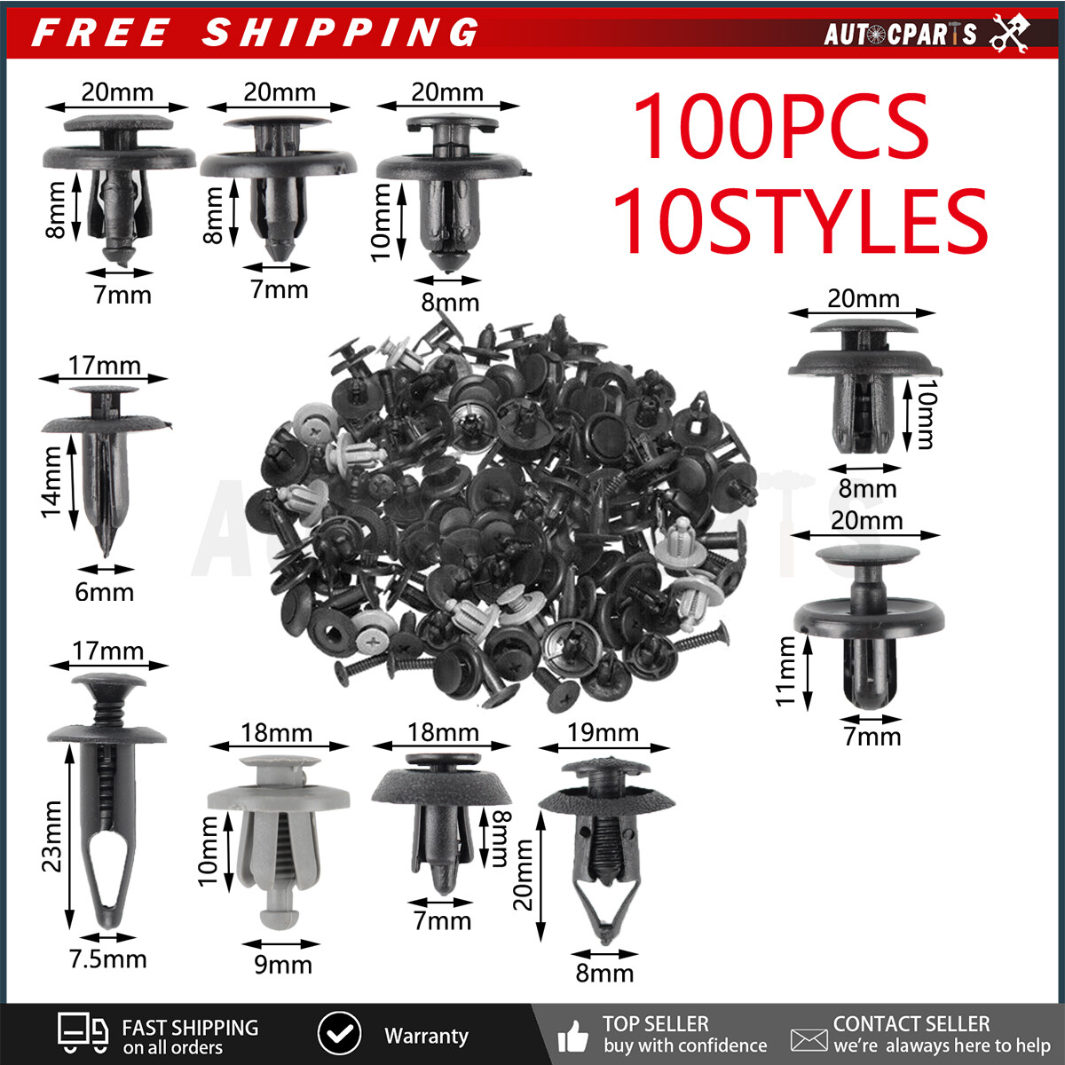 Set of 100 Screw Rivets Car Bumper Fender Fastener Clips For Toyota RAV4 2005-20