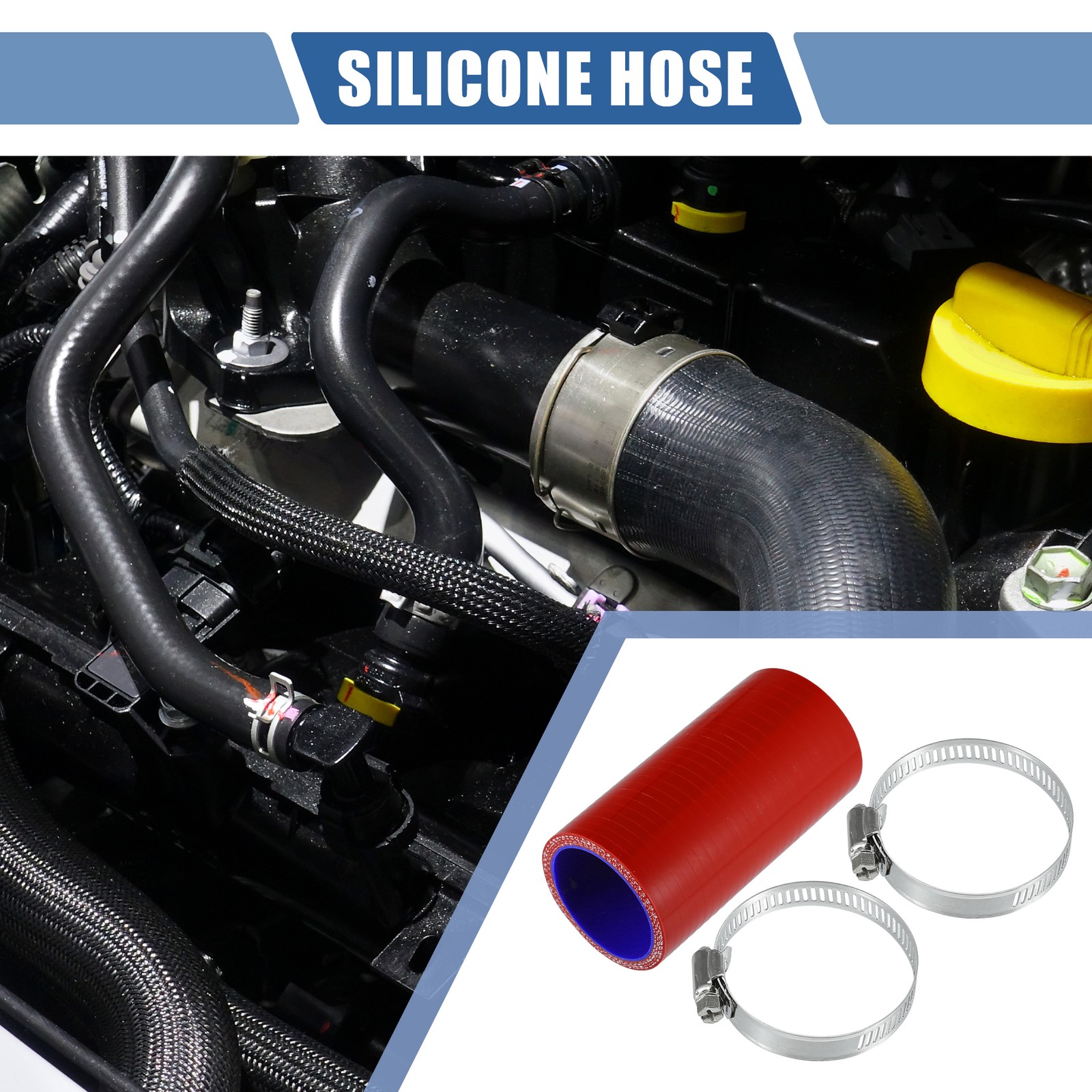 1 Set 42mm 1.65″ ID 100mm 3.94″ Length 0° Red Blue Car Silicone Hose w/ Clamps