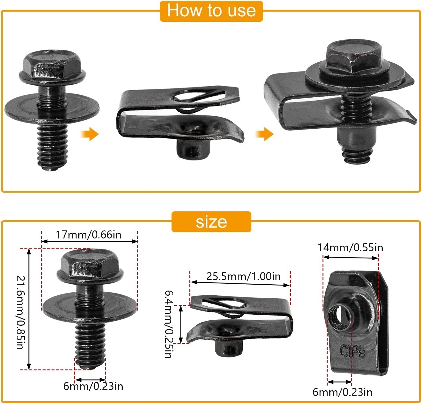 Universal Fender Liner Screw U Nut Kit &U-Nut Clips Hex Head Automotive Body Kit