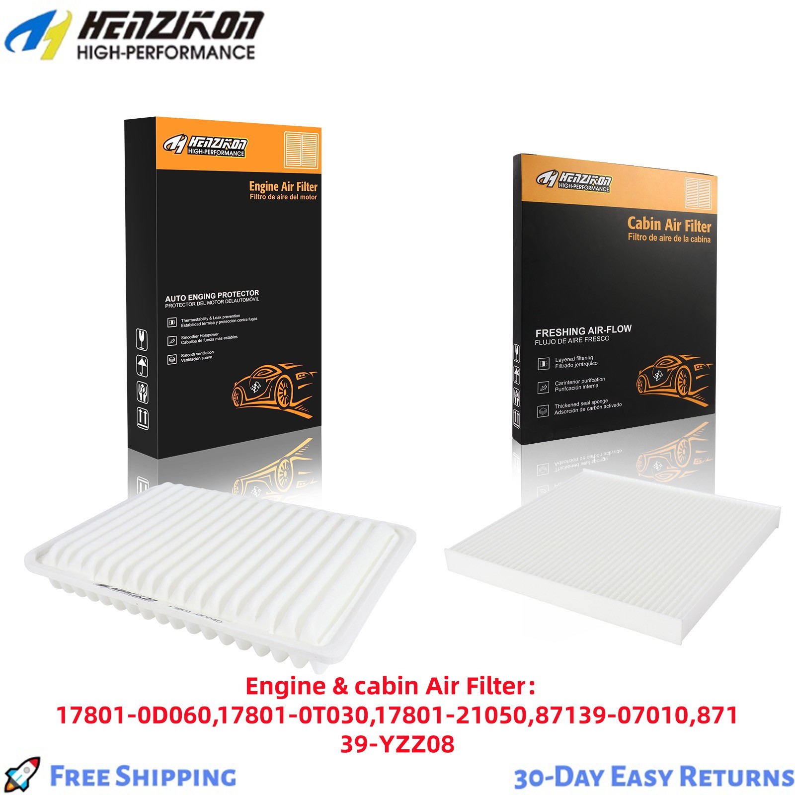 Cabin & Engine Air Filter For Toyota Yaris 2008-2018 L4 1.5L Canada; Mexico