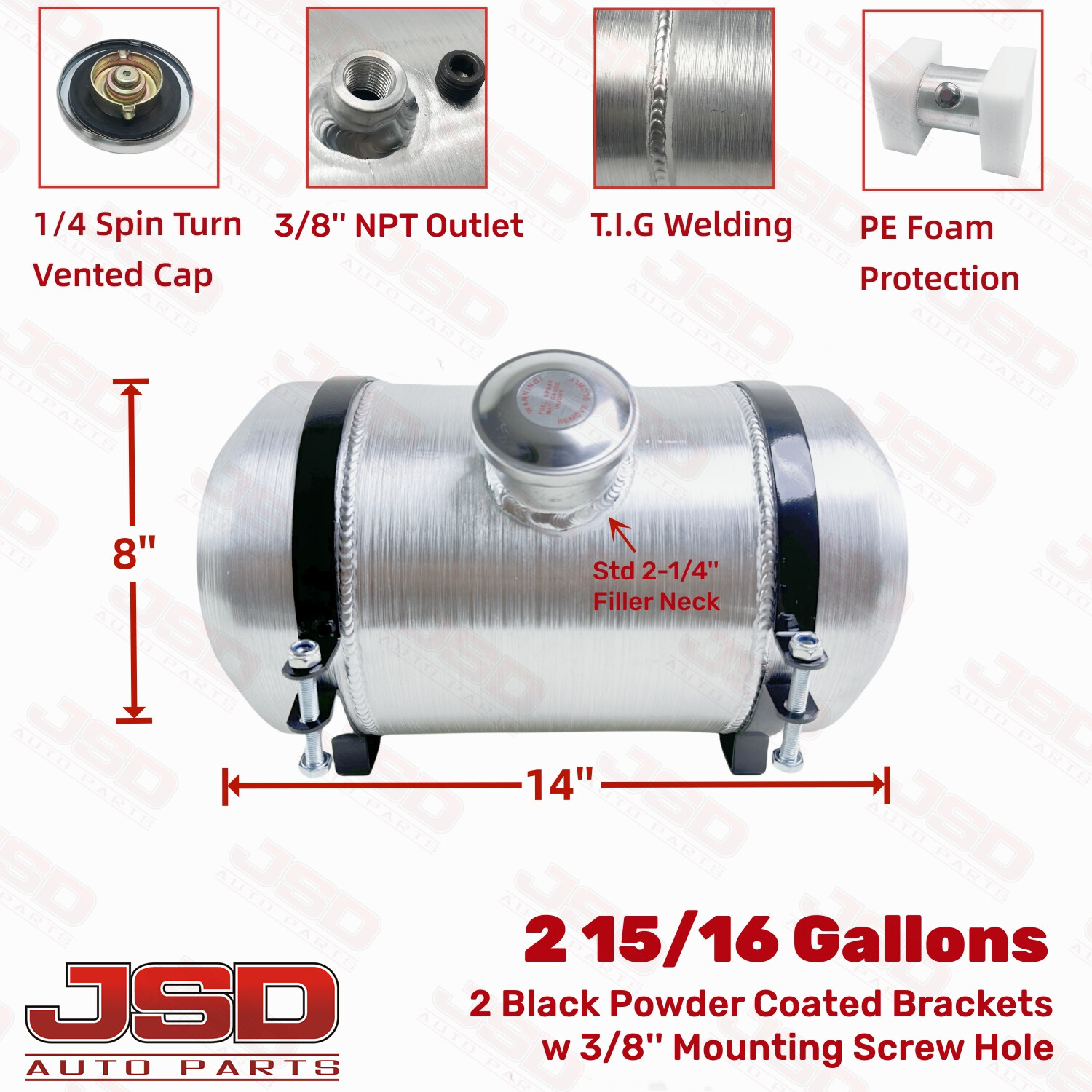 2.9 Gallon 8×14 Center Fill 3/8 NPT Aluminum Spun Gas Tank Fuel Tank For Hot Rod