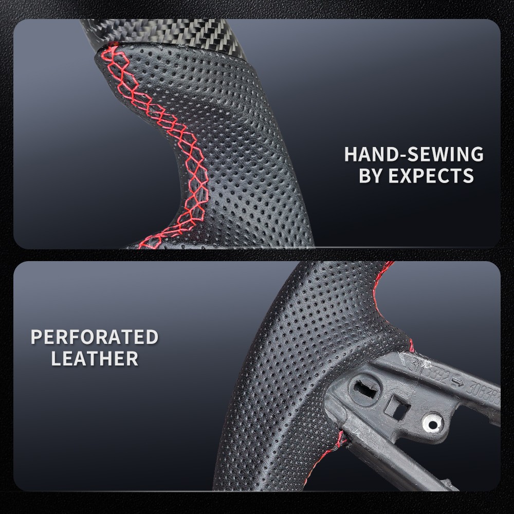 Real Carbon Fiber Steering Wheel For VW MK7 MK 7.5 Golf GTI 2013-2020 Red Line