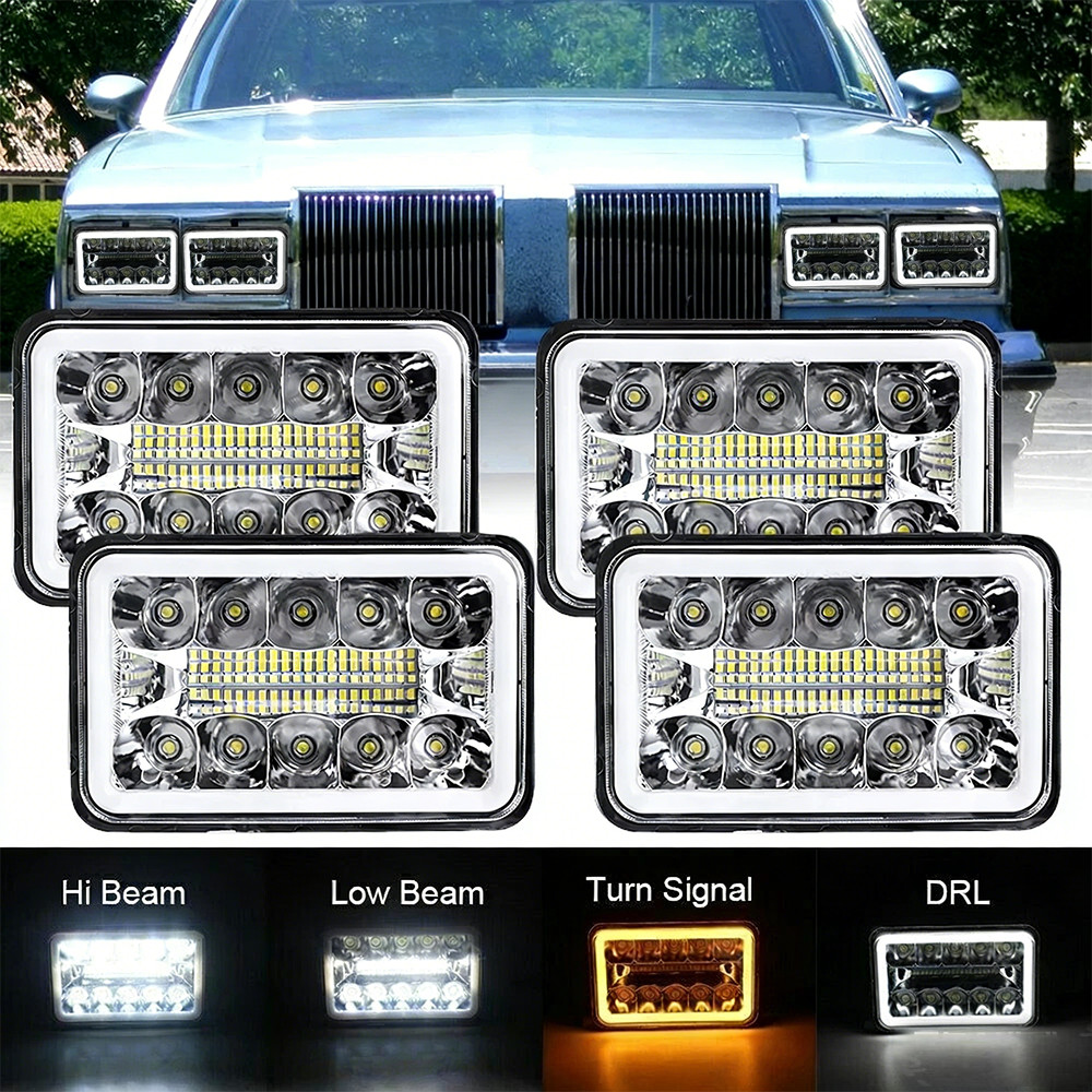 4PCS 4×6″inch Square LED Headlights Hi/Lo DRL For Oldsmobile Cutlass 1980-1988