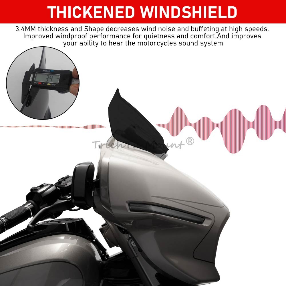 Black 10″ Windshield Windscreen w/Adapters for Harley Street Glide FLHX 2024-26