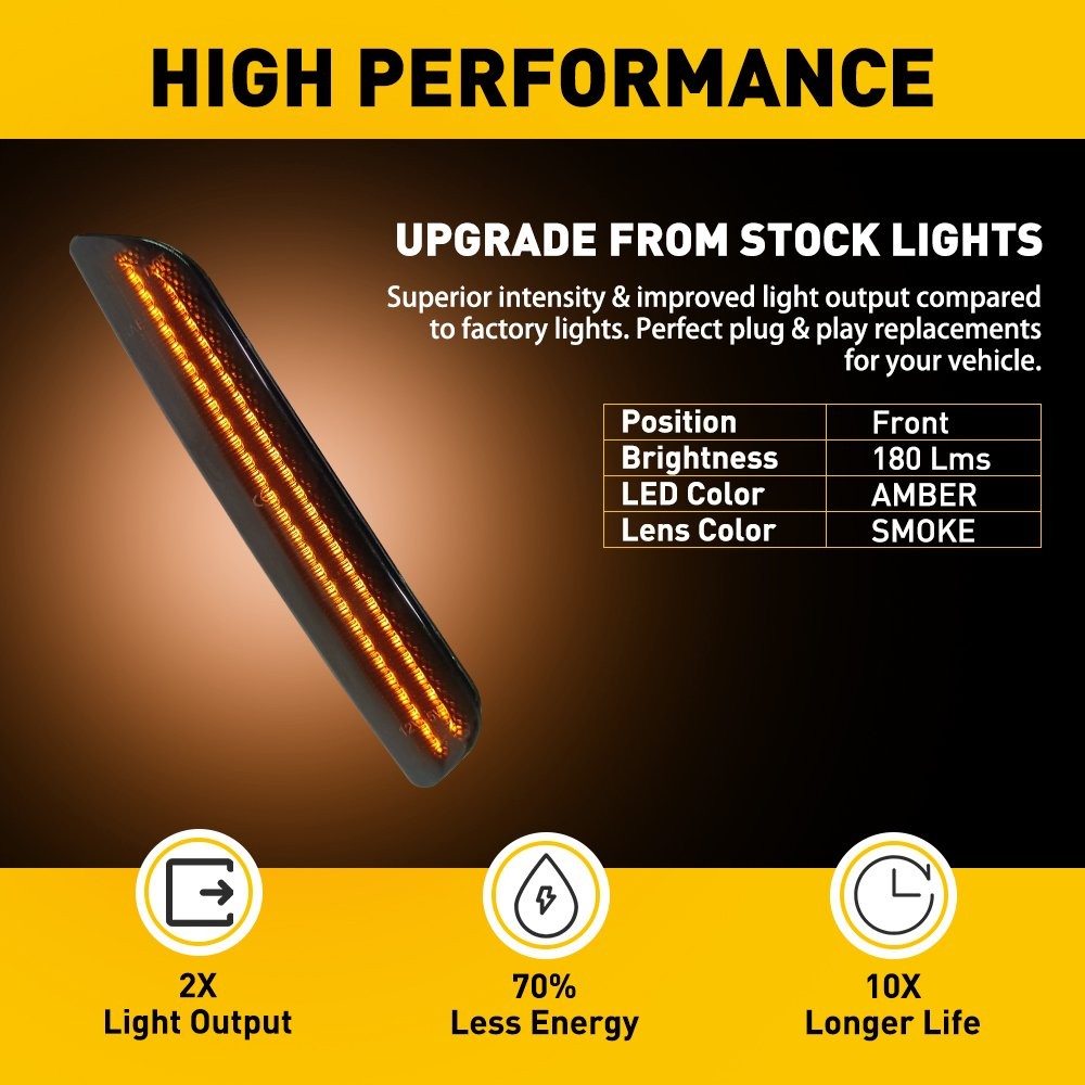 For 10-14 Ford Mustang Front Smoke Rear LED Side Marker Light Bumper Lamp 4pc SL
