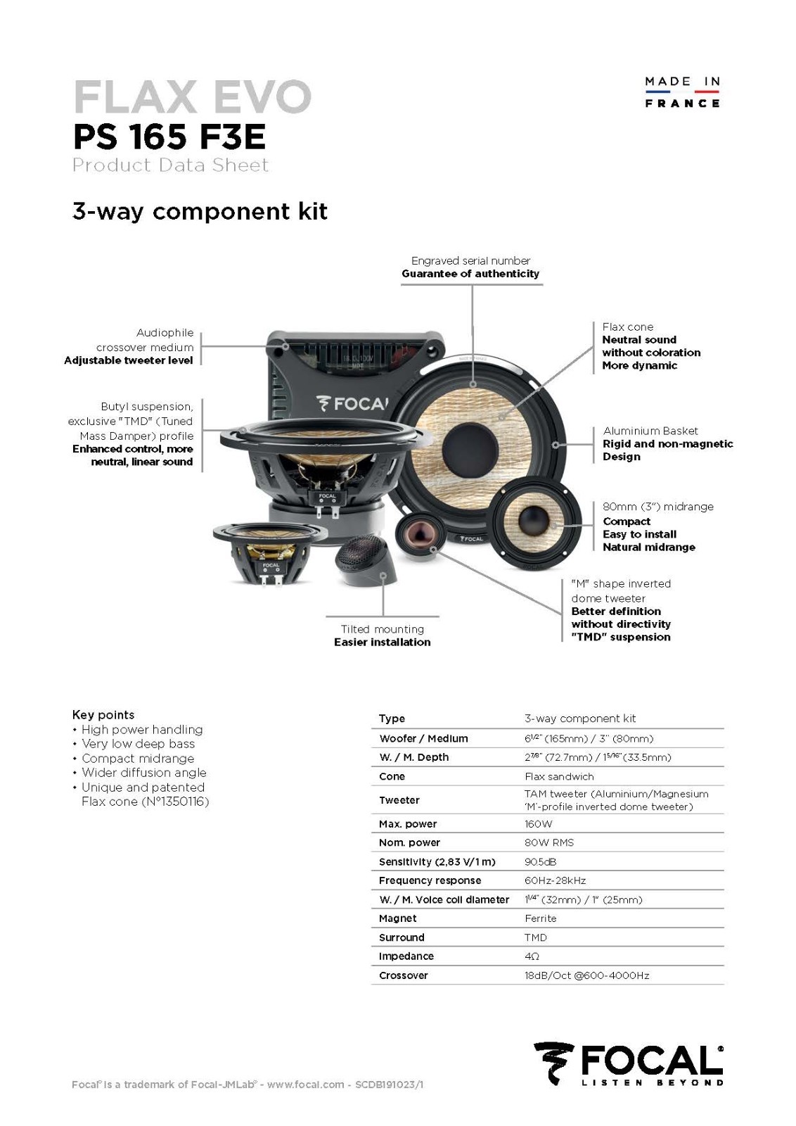 Focal PS165F3E – 6.5″ (16,5 CM) 3-Way Component Speaker Set FLAX EVO Series
