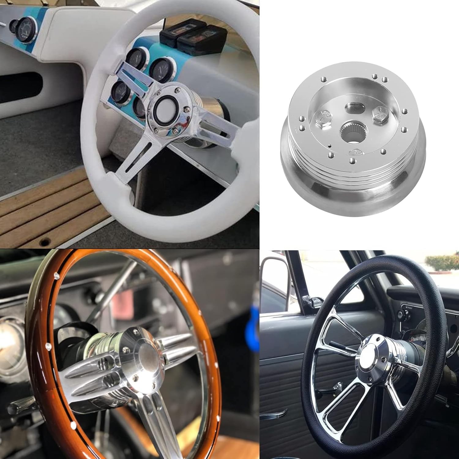 For GM Chevy 5 & 6 Hole Steering Wheel Polished Hub Adapter Flaming River Ididit