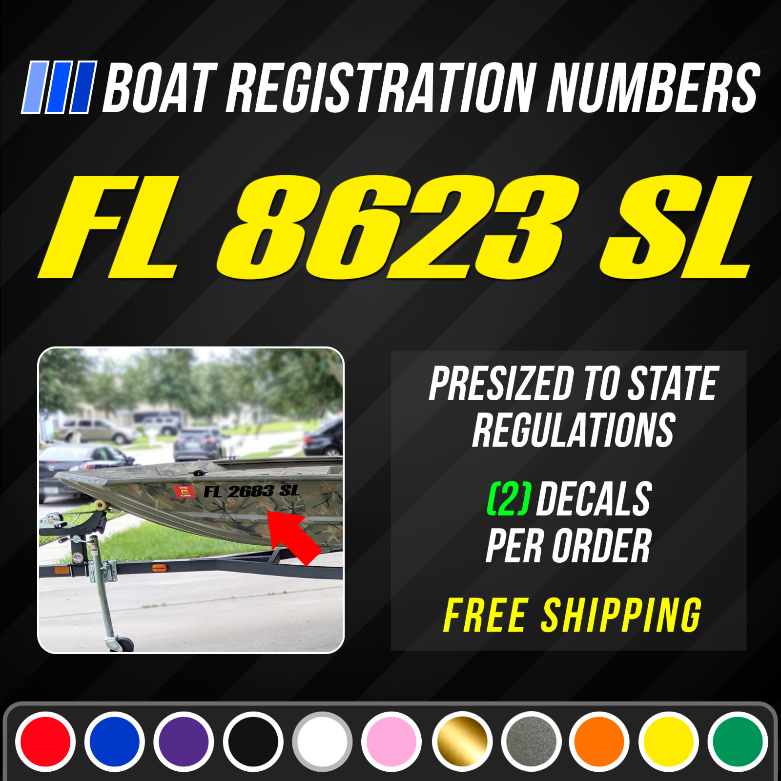 Boat Registration Hull Numbers Vinyl Decal Sticker Set of 2 | Tracker Style 772