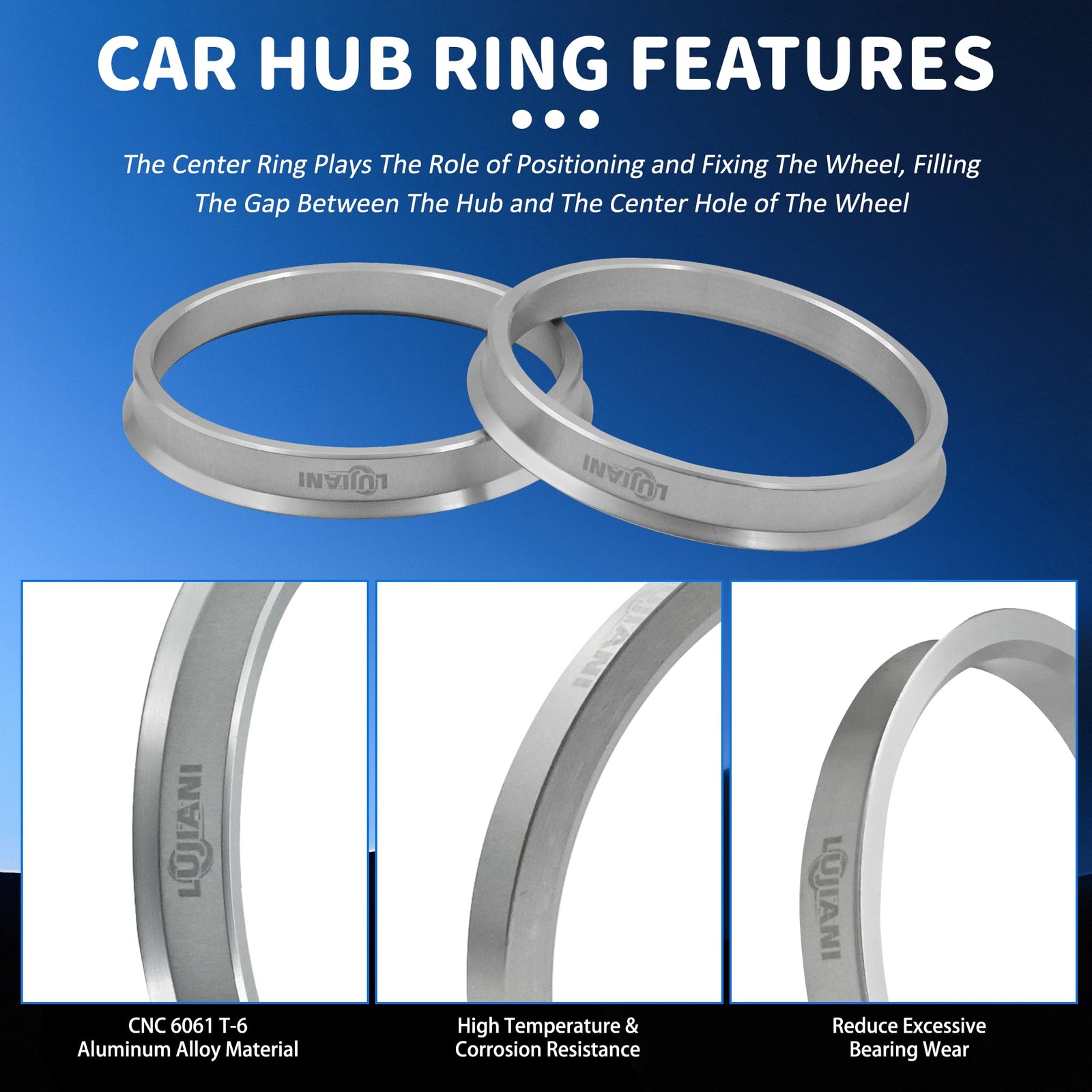 LUJIANI Universal Hub Centric Ring, 73.1 mm OD 73.1mm to ID 66.1mm, Silver
