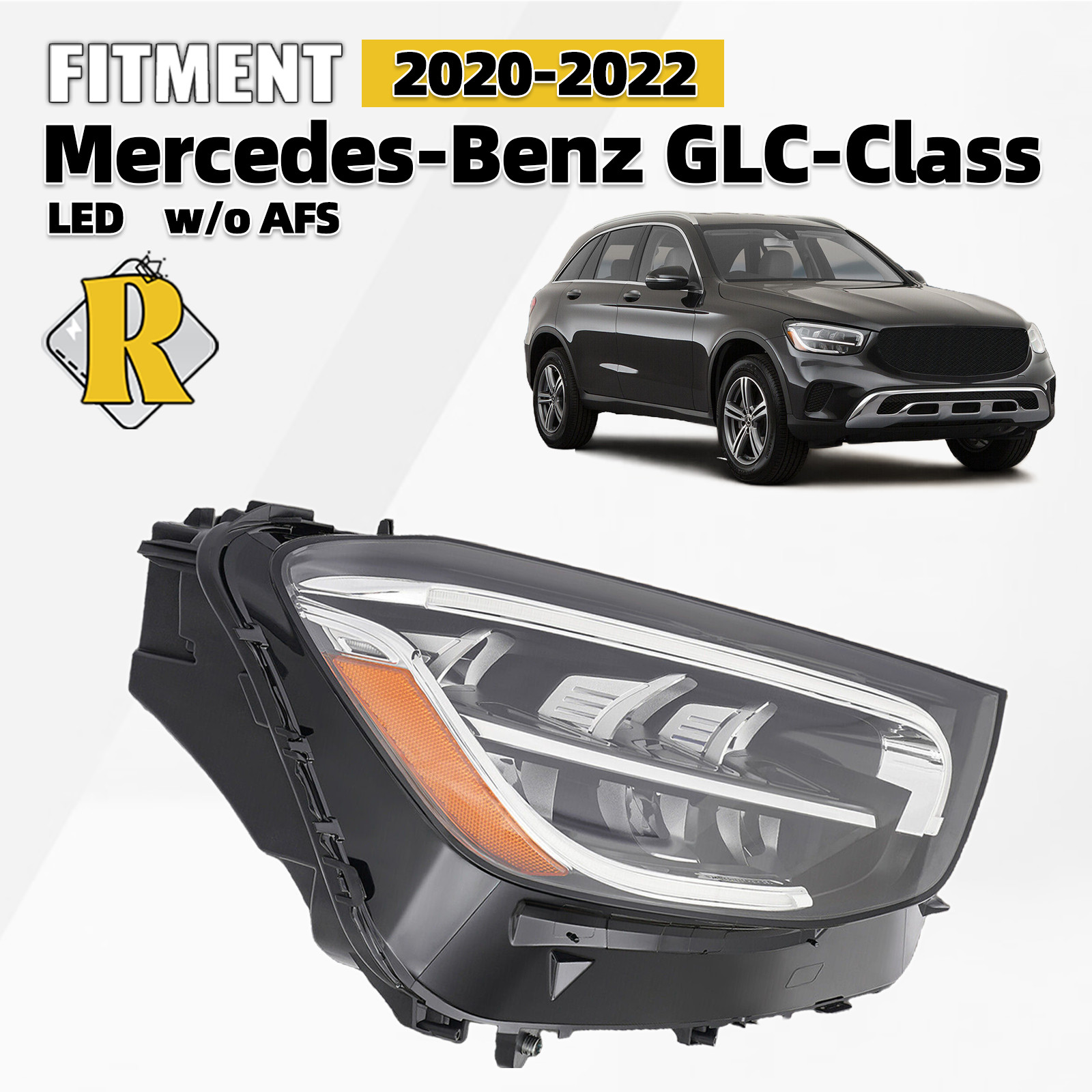For 2020 2021 2022 Mercedes-Benz GLC-Class LED Headlight Non-AFS Right Passenger